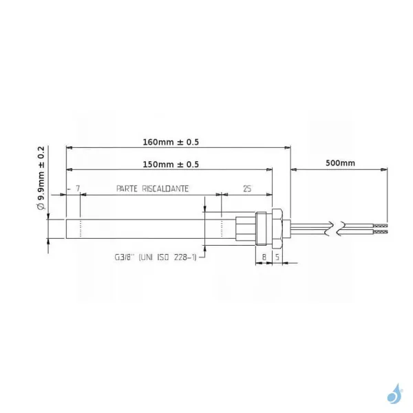 Bougie D'allumage Avec Raccord Fileté 3/8" 300W Ø9.9mm Longueur 160mm Ref HT62654