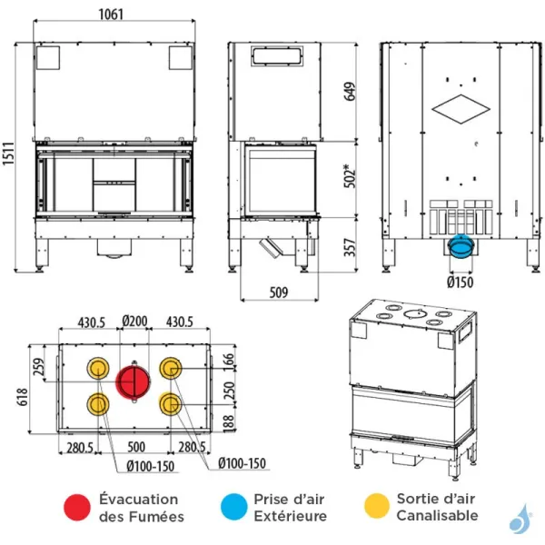 Cheminée à Bois à Trois Faces MCZ Plasma 95T Wood Puissance 13.2kW Sortie Fumée Supérieure Ø20 Cm – Image 2