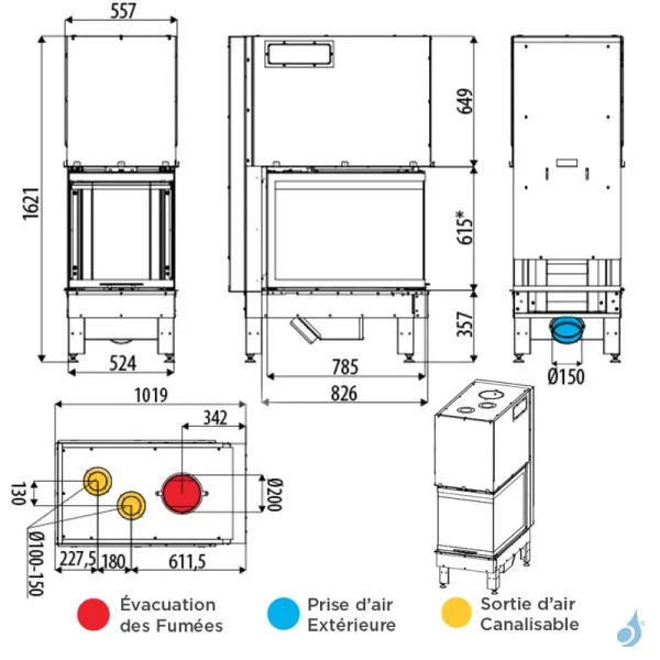 Cheminée à Bois à Trois Faces MCZ Plasma T50 Wood Puissance 18.2kW Sortie Fumée Supérieure Ø20 Cm – Image 2