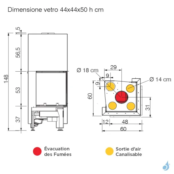 Cheminée à Bois D'angle EDILKAMIN Windo2 50 Puissance 12.2kW Sortie Fumée Supérieure Ø18 Cm – Image 2