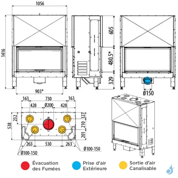 Cheminée à Bois Double Face MCZ Plasma B95 Wood Puissance 18.6kW Sortie Fumée Supérieure Ø20 Cm – Image 2