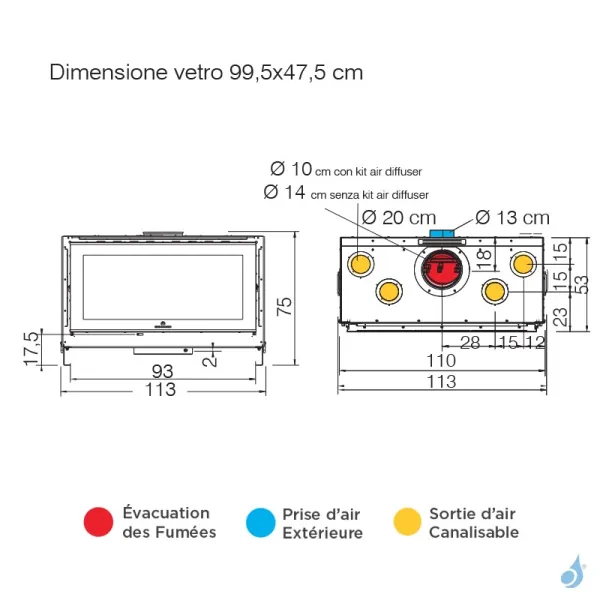 Cheminée à Bois EDILKAMIN Screen Evo 100 Puissance 14.6kW Sortie Fumée Supérieure – Image 2