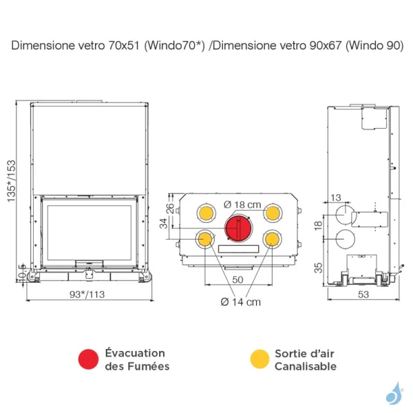 Cheminée à Bois EDILKAMIN Windo 90 Evo Puissance 17.5kW Sortie Fumée Supérieure Ø18 Cm – Image 2