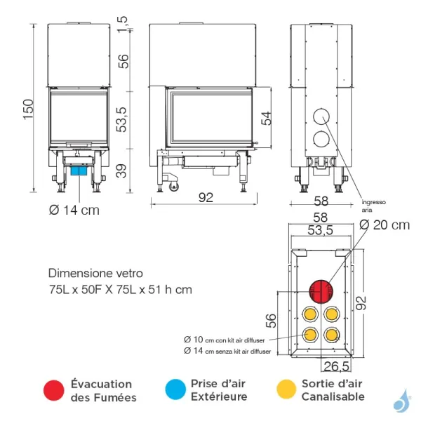 Cheminée à Bois EDILKAMIN Windo3 50 Vitre Sur Trois Côtés Puissance 13.2kW Sortie Fumée Supérieure Ø20 Cm – Image 2