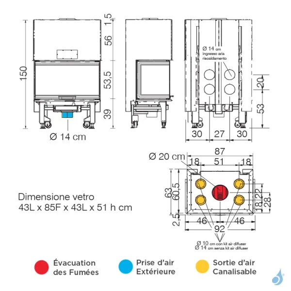 Cheminée à Bois EDILKAMIN Windo3 85 Evo Vitre Sur Trois Côtés Puissance 15kW Sortie Fumée Supérieure Ø20 Cm – Image 2