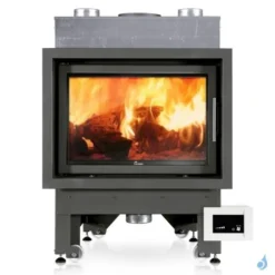 Cheminée à Bois Lacunza Inca 80 V CV Puissance 15.0kW Avec Ventilateur Sortie Fumée Ø20 Cm