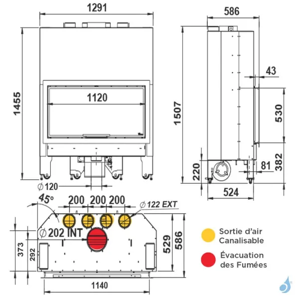 Cheminée à Bois Lacunza Itaca 120 CV Eco Puissance 14.0kW Avec Ventilateur Sortie Fumée Ø20 Cm – Image 3