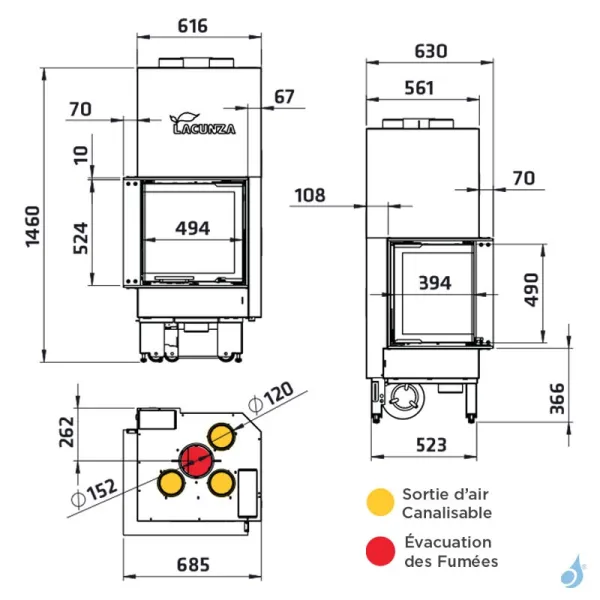 Cheminée à Bois Lacunza Izaro 60 CLI/CLD CV Puissance 9kW Avec Ventilateur Sortie Fumée Ø15 Cm – Image 3