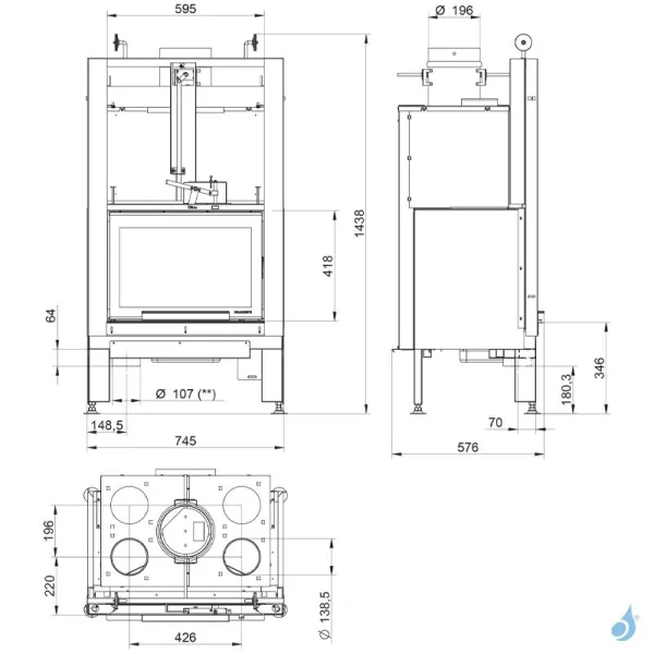 Cheminée à Bois Palazzetti Ecomonoblocco MX 64 Frontale Puissance 11kW A – Image 2