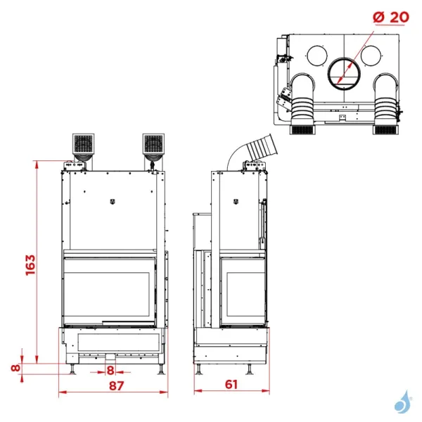 Cheminée à Bois Palazzetti Ecomonoblocco WTX 70 Angolo Puissance 14.7kW Classe Énergétique A+ – Image 2