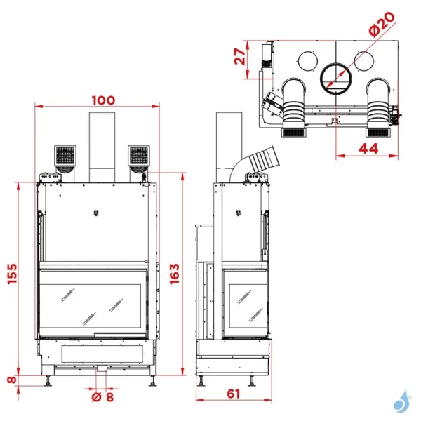 Cheminée à Bois Palazzetti Ecomonoblocco WTX 80 Angolo Puissance 17.8kW Classe Énergétique A+ – Image 2
