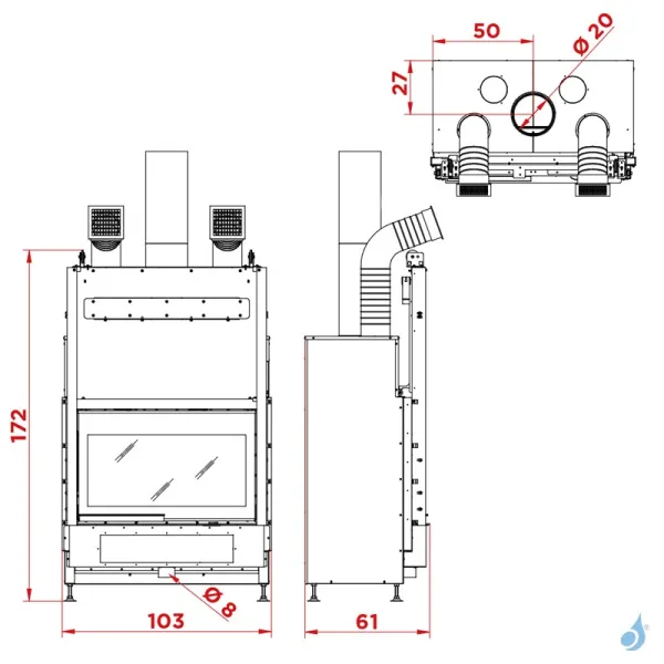Cheminée à Bois Palazzetti Ecomonoblocco WTX 90 Frontale Puissance 19.1kW Classe Énergétique A+ – Image 2
