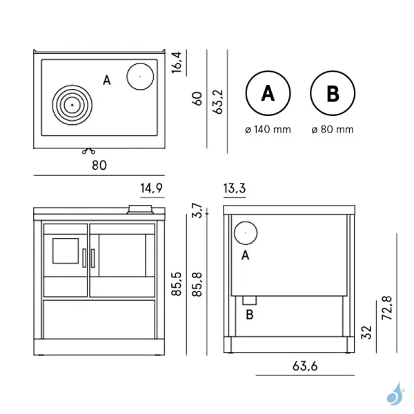Cuisinière à Bois CADEL Kook 80 Avec Ventilation Et Éclairage Puissance 7.5kW Sortie Fumée Postérieure Ou Supérieure – Image 2