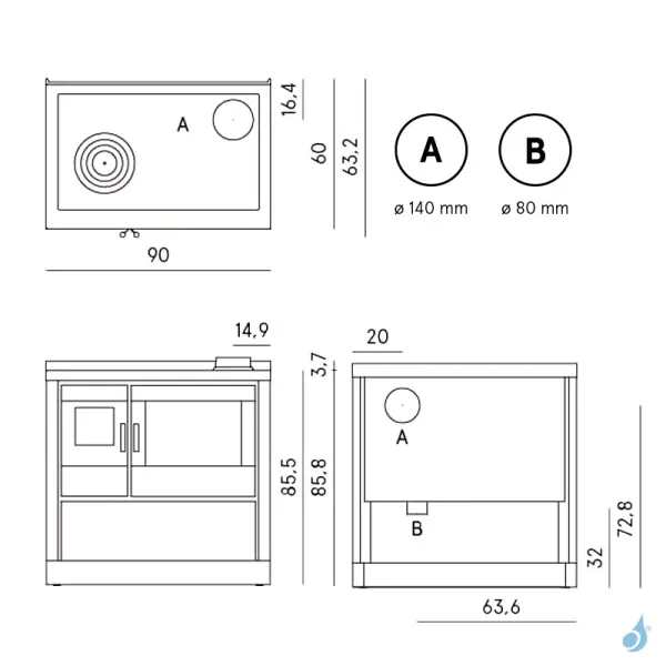 Cuisinière à Bois CADEL Kook 90 4.0 Puissance 7.5kW Sortie Fumée Postérieure Ou Supérieure – Image 2