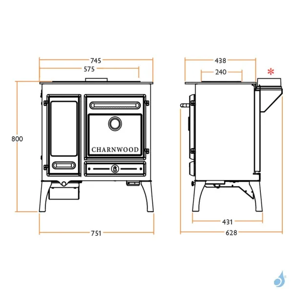 Cuisinière à Bois Charnwood Haven Sur Pieds Hauts Puissance 6kW Sortie Fumée Postérieure Ou Supérieure – Image 2