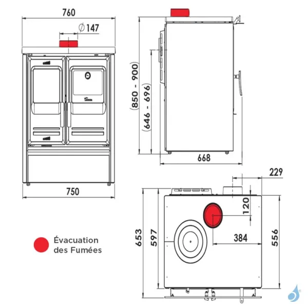 Cuisinière à Bois Lacunza Etna 5T SHSup Top En Fonte Puissance 8kW Sortie Fumée Supérieure Ø15 Cm – Image 3