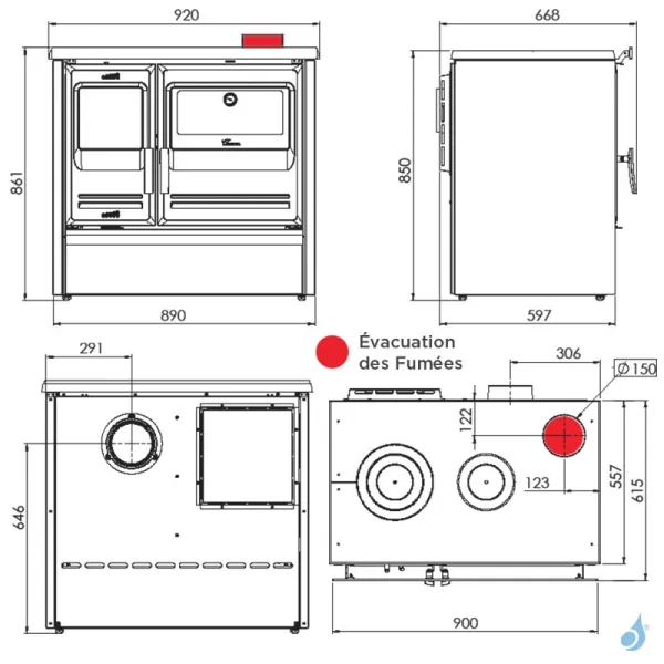 Cuisinière à Bois Lacunza Etna 7T SHSup Top En Fonte Puissance 9kW Sortie Fumée Supérieure Ø15 Cm – Image 2