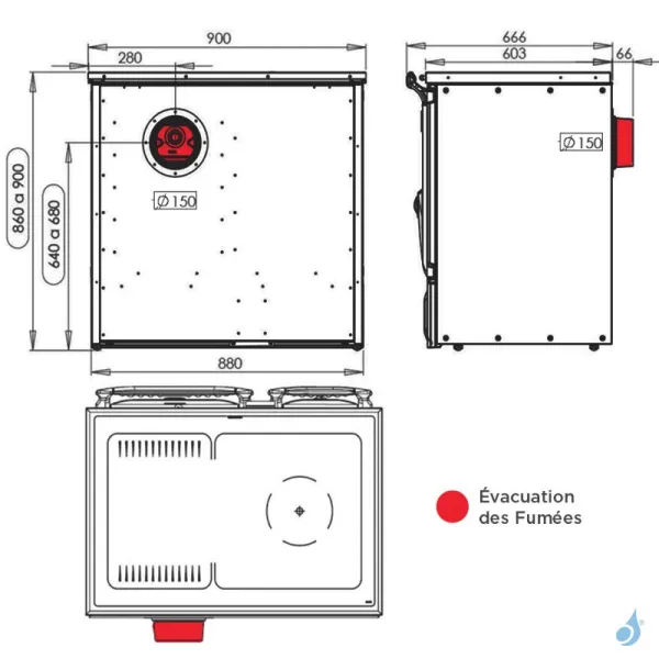 Cuisinière à Bois Lacunza Vulcano 7T SV Puissance 10kW Top En Vitrocéramique Sortie Fumée Postérieure Ø15 Cm – Image 3