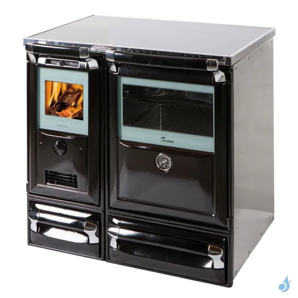 Cuisinière à Bois Lacunza Vulcano 7T SV Puissance 10kW Top En Vitrocéramique Sortie Fumée Postérieure Ø15 Cm