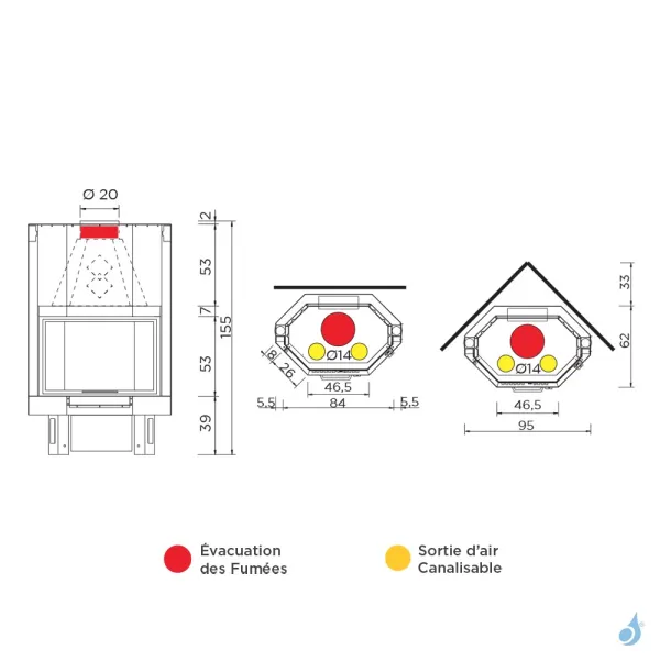 Foyer à Bois Canalisable EK63 Firek 3 Puissance 15.2kW Sortie Ø 20cm – Image 2