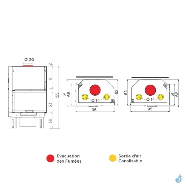 Foyer à Bois D'angle Canalisable EK63 Firek 2 Puissance 15.2kW Sortie Ø 20cm – Image 2