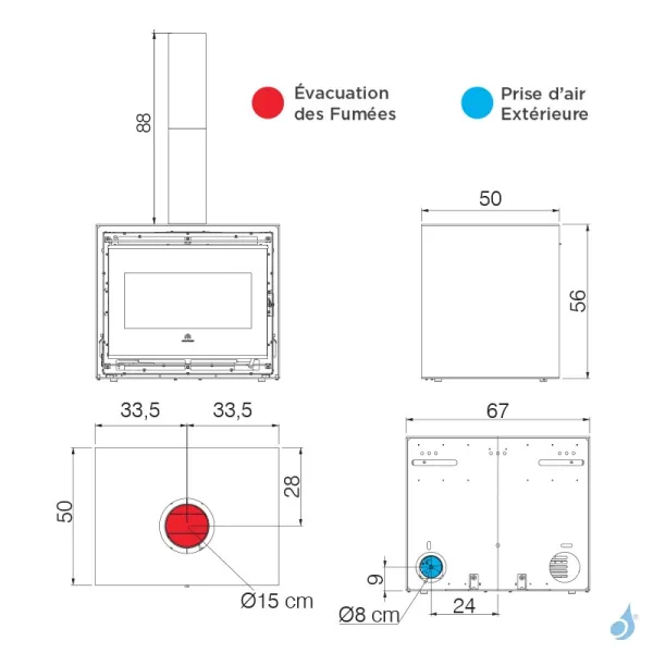 Insert à Bois EDILKAMIN Bench 54 Puissance 9.4kW Sortie Fumée Supérieure Ø15 Cm – Image 2