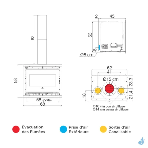 Insert à Bois EDILKAMIN Firebox Evo 54 Puissance 9.4kW Sortie Fumée Supérieure Ø15 Cm – Image 2