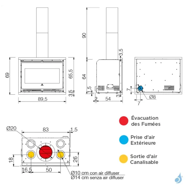 Insert à Bois EDILKAMIN Firebox Evo 65 Puissance 14.9kW Sortie Fumée Supérieure Ø20 Cm – Image 2