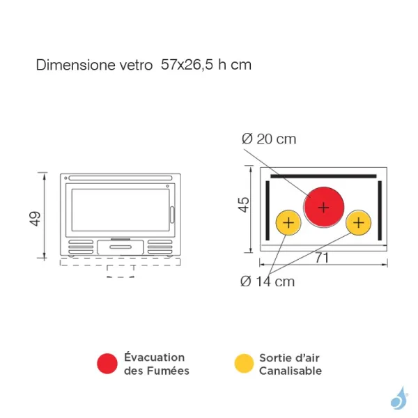 Insert à Bois EDILKAMIN Firebox Riga 49 SX Puissance 9.6kW Avec Vitre Latérale à Droite Sortie Fumée Supérieure Ø20 Cm – Image 2