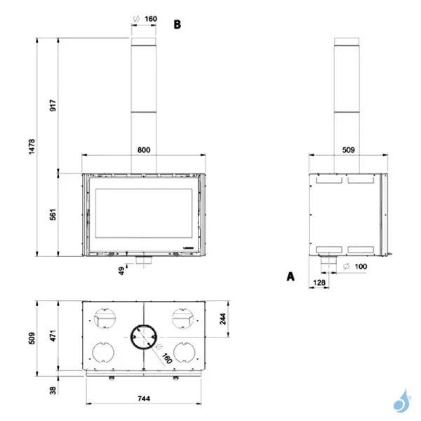 Insert à Bois La Nordica Inserto 80 Wide 5.0 Puissance 12.4kW Sortie Fumée Supérieure