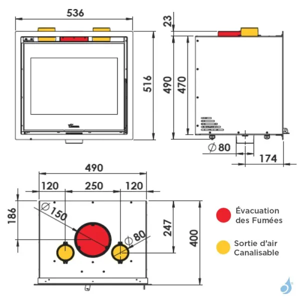Insert à Bois Lacunza Adour 500 Puissance 5.5kW Avec Ventilateur Sortie Fumée Supérieure Ø15 Cm – Image 3