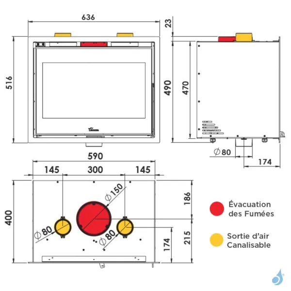 Insert à Bois Lacunza Adour 600 Puissance 7.0kW Avec Ventilateur Sortie Fumée Supérieure Ø15 Cm – Image 3