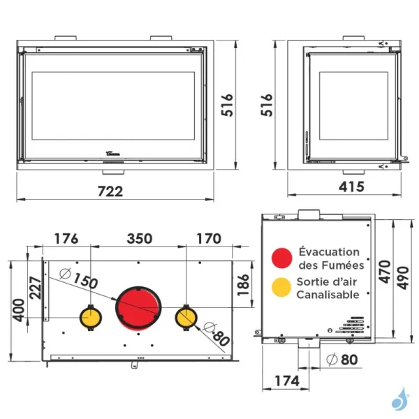 Insert à Bois Lacunza Adour 700 CLID Puissance 9.5kW Structure Acier Sortie Fumée Supérieure Ø15 Cm – Image 6