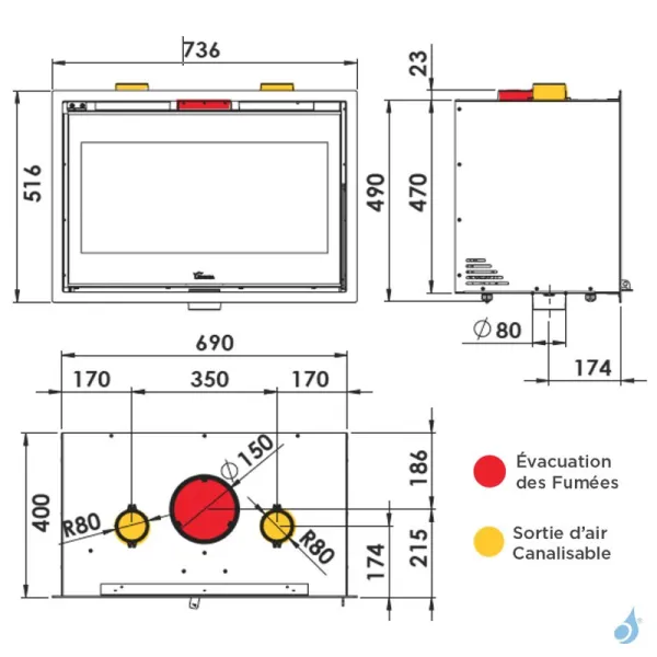 Insert à Bois Lacunza Adour 700 Puissance 7.0kW Avec Ventilateur Sortie Fumée Supérieure Ø15 Cm – Image 3