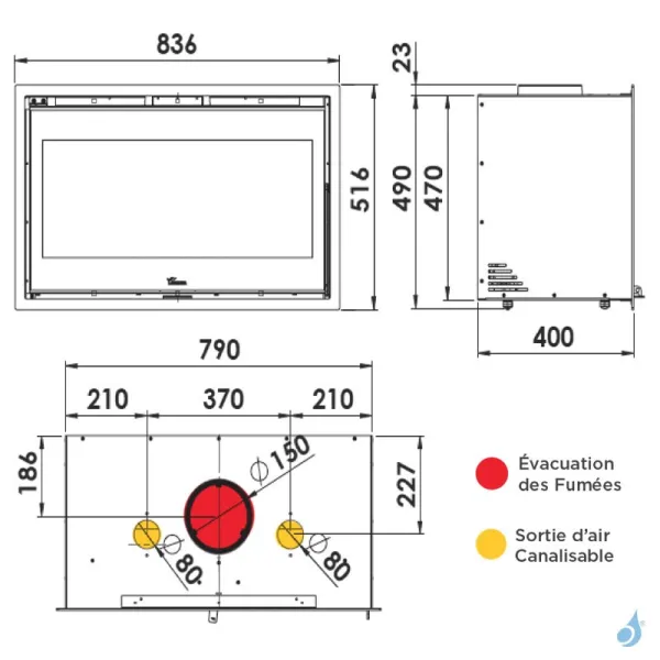 Insert à Bois Lacunza Adour 800 ST Puissance 10.0kW Convection Naturelle Sortie Fumée Supérieure Ø15 Cm – Image 3