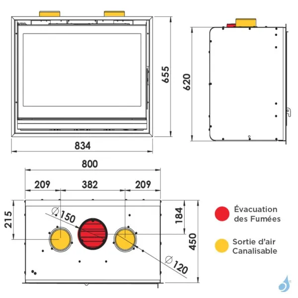 Insert à Bois Lacunza Baltic 800 Puissance 13kW Structure Acier Sortie Fumée Supérieure Ø15 Cm – Image 3