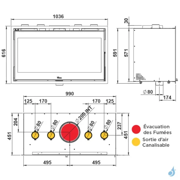 Insert à Bois Lacunza Loire 1000 Puissance 11.0kW Structure Acier Sortie Fumée Supérieure Ø20 Cm – Image 3