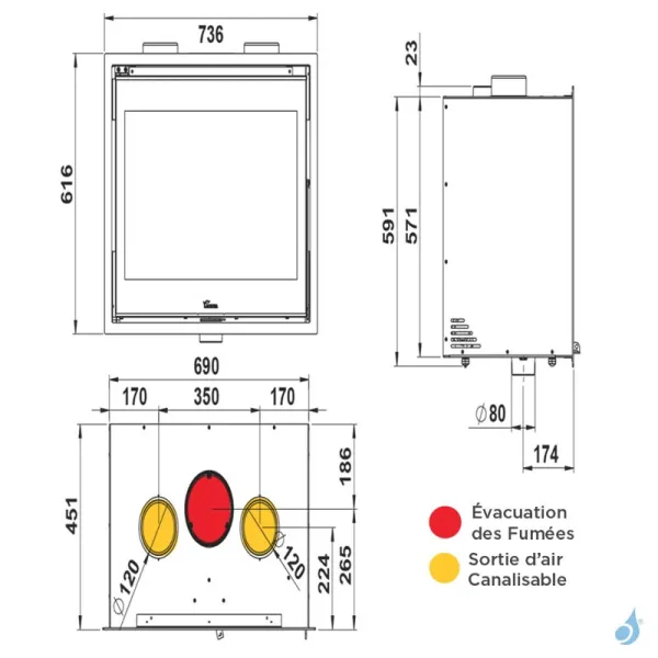 Insert à Bois Lacunza Loire 700 Puissance 10.0kW Structure Acier Sortie Fumée Supérieure Ø15 Cm – Image 3