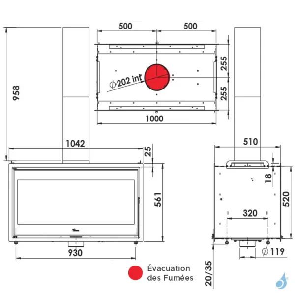 Insert à Bois Lacunza Nickel 1000 Puissance 17.0kW Double Face Structure Acier Sortie Fumée Supérieure Ø20 Cm – Image 3