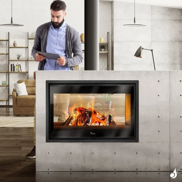 Insert à Bois Lacunza Nickel 1000 Puissance 17.0kW Double Face Structure Acier Sortie Fumée Supérieure Ø20 Cm – Image 7