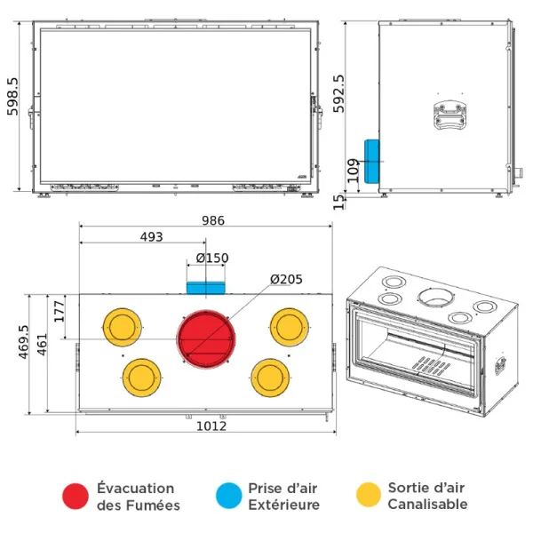 Insert à Bois MCZ QBOX 100 WOOD Puissance 11.8kW Sortie Fumée Supérieure Ø20 Cm – Image 2