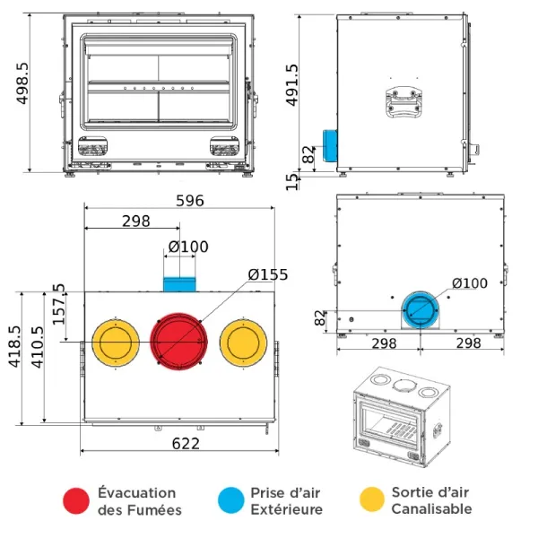 Insert à Bois MCZ QBOX 60 WOOD Puissance 6.6kW Sortie Fumée Supérieure Ø15 Cm – Image 2