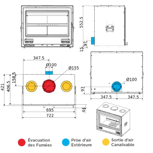 Insert à Bois MCZ QBOX 70 WOOD Puissance 8.8kW Sortie Fumée Supérieure Ø15 Cm – Image 2