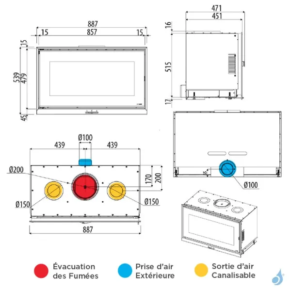 Insert à Bois MCZ Vivo 90Q Wood Puissance 11.6kW Sortie Fumée Supérieure Ø20 Cm – Image 2
