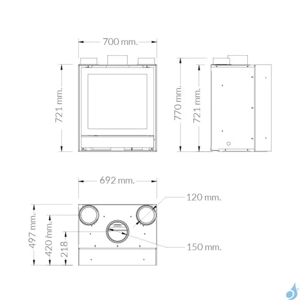 Insert à Bois Nestor Martin NIQ 43 Puissance 8kW Catalytic Hybrid Woodbox Sortie Fumée Supérieure – Image 2