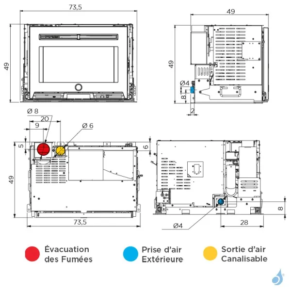 Insert à Granulés Canalisable EK63 Pellek110+ Puissance 9.8kW Sortie Fumée Supérieure Ø8cm – Image 2