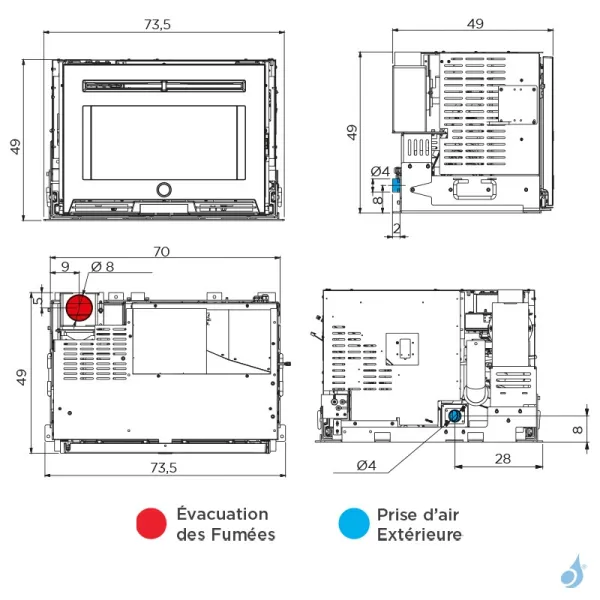 Insert à Granulés EK63 Pellek80 Puissance 8.1kW Sortie Fumée Supérieure Ø8cm – Image 2