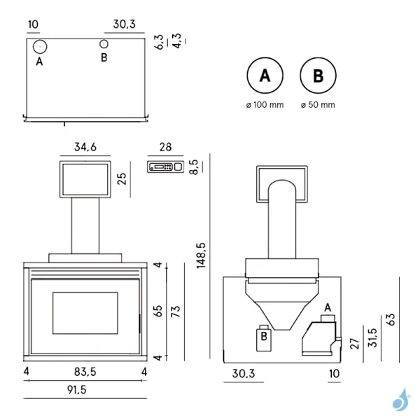 Insert à Granulés Hydro Cadel Saturno 24 Puissance 24.7kW WiFi Sortie Fumée Supérieure – Image 3