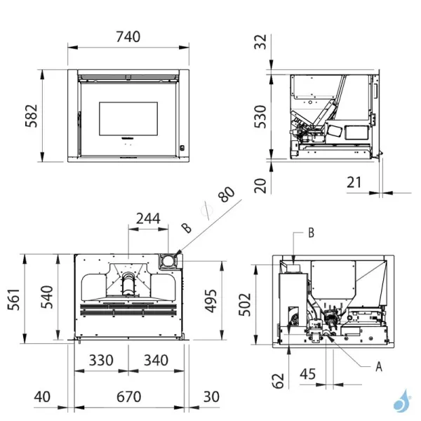 Insert à Granulés Ventilé Extraflame Comfort P70 5.0 Puissance 10.0kW Sortie Fumée Supérieure – Image 2