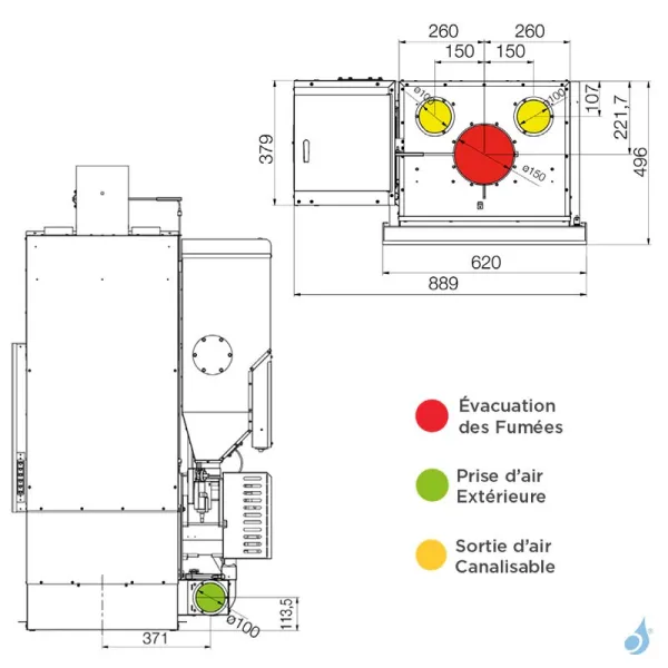 Insert Hybride à Granulés Et Bois Jolly Mec Foghet Evo Aria Puissance 11-12 KW Sortie Fumée Ø150 Mm – Image 3